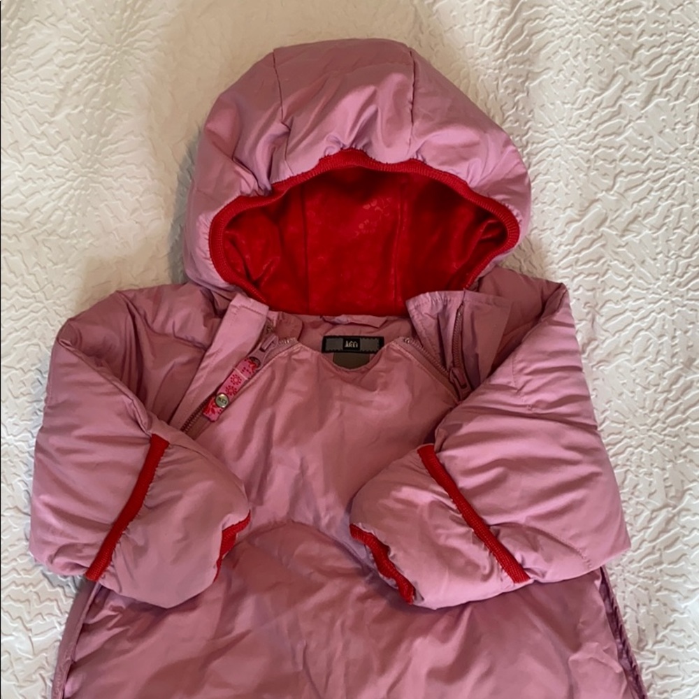 REI pink Puffer onesie
